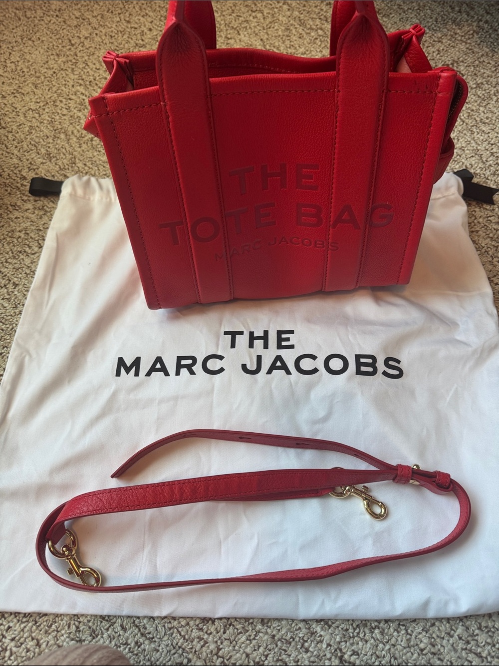 Marc Jacobs Red Leather The Tote Bag with Detachable Strap
